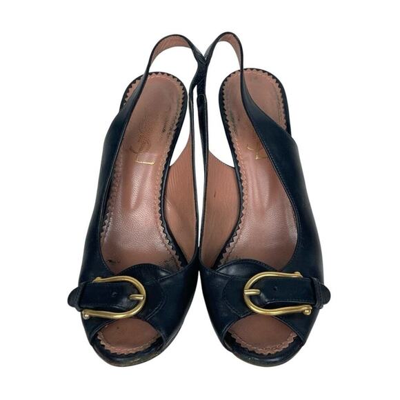 YVES SAINT LAURENT Black Leather Sling Back Heels - Size 36.5 - Picture 4 of 14